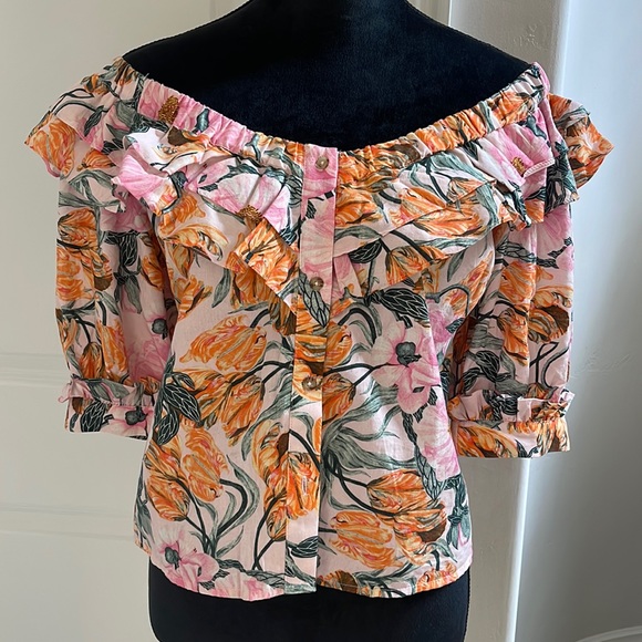 Cecilia Patterson for Anthropologie floral print off-the-shoulder blouse - Picture 2 of 10